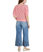 Driftwood Women's Cotton Puff-Sleeve Pointelle Sweater X Artistic Floral