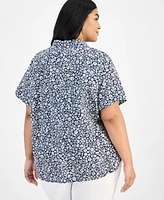 Tommy Hilfiger Plus Cotton Ditsy-Print Camp Shirt