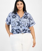 Tommy Hilfiger Plus Cotton Patchwork-Print Camp Shirt
