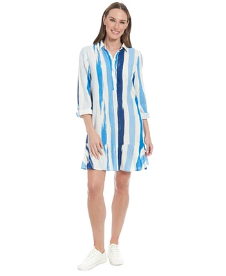 London Times Petite Linen-Blend Striped Shift Dress