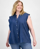 Tommy Hilfiger Plus Chambray Ruffle-Cuff Shirt