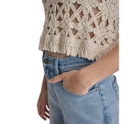 Dkny Jeans Women's Crochet Scoop-Neck Cotton Top