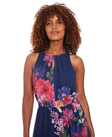 London Times Petite Floral-Print Halter Maxi Dress