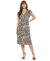 London Times Petite Printed Flutter-Sleeve Fit & Flare Dress