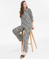 Jm Collection Womens Printed Boat Neck Tunic Pants Exclusively At Macys