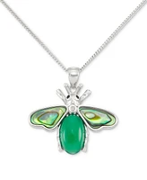 Green Agate, Abalone, & Marcasite Bee 18" Pendant Necklace in Sterling Silver