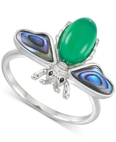 Abalone, Green Agate, & Marcasite Bee Ring in Sterling Silver