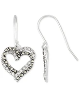 Crystal & Marcasite Interlocking Double Heart Drop Earrings in Sterling Silver