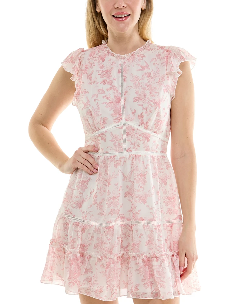 Trixxi Juniors' Flutter-Sleeve Tiered Mini Dress