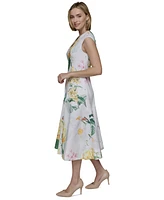 Karl Lagerfeld Paris Women's Cotton Placed Floral Midi Dress