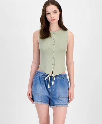 Ultra Flirt Juniors' Button Front Ribbed Sweater Tank