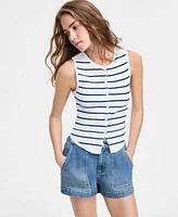 Ultra Flirt Striped Sweater Vest Indigo Rein Denim Shorts