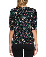 CeCe Women's Puff-Sleeve Printed Knit Top