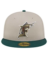 New Era Men's Natural/Hunter Green Florida Marlins Cooperstown Collection Lifestyle Tree Bark Fill 59FIFTY Fitted Hat