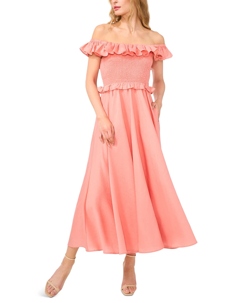 CeCe Women's Off-the-Shoulder Smocked Maxi Dress