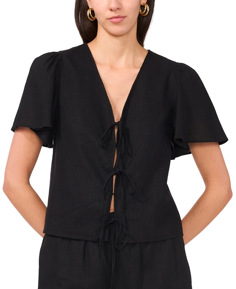 1.state Women's Tie-Front Flutter-Sleeve V-Neck Top
