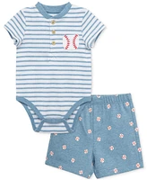 Little Me Baby Boys Cotton Baseball Bodysuit & Shorts, 2 Piece Set