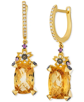 Le Vian Citrine (7-1/20 ct. t.w.), Pink Sapphire Ombres (3/4 ct. t.w.) & Vanilla Diamonds (1/4 ct. t.w.) Charm Hoop Earrings in 14k Gold