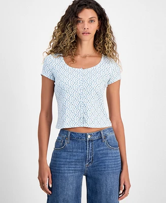 Just Polly Juniors' Ditsy Floral Button-Front Top