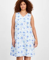 Jones New York Plus Printed V-Neck Midi Dress