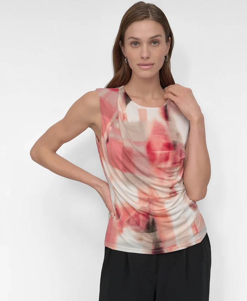 Dkny Women's Printed Zip-Shoulder Sleeveless Knit Top