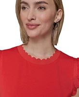 Karl Lagerfeld Paris Women's Scalloped Flutter-Sleeve Top