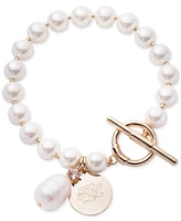 Lauren Ralph Lauren Gold-Tone Imitation Pearl Charm Toggle Clasp Bracelet