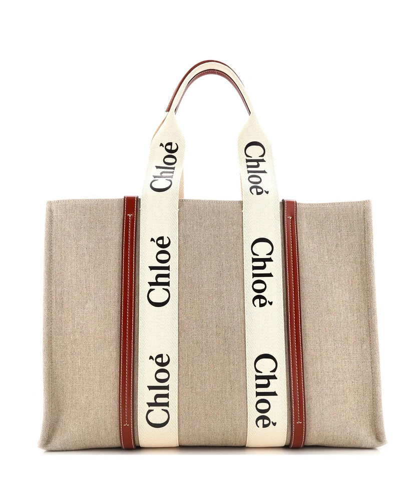 Pre-Owned Chloe Large Woody Tote Canvas with Leather