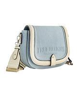 True Religion Distressed Logo Denim Saddle Bag