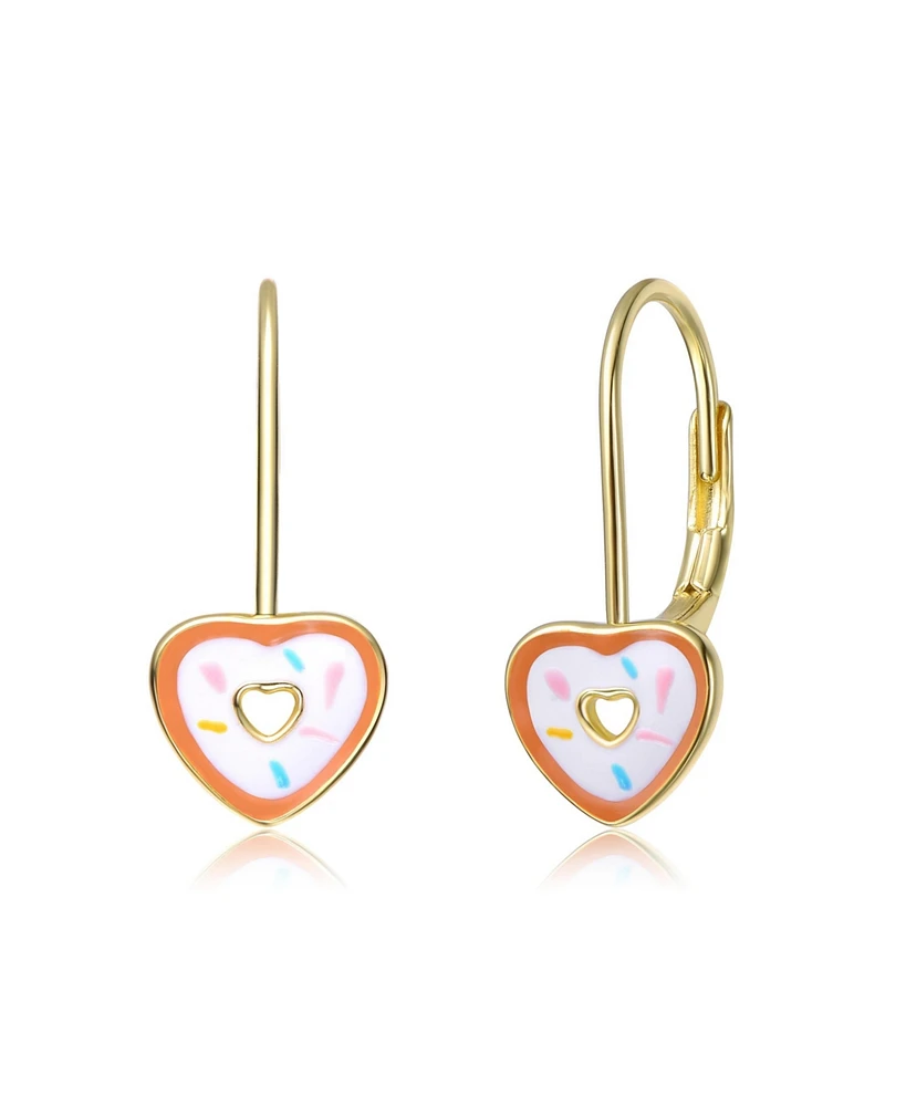 GiGiGirl Sterling Silver 14K Gold Plated with Multi Colored Enamel Heart Donut Earrings