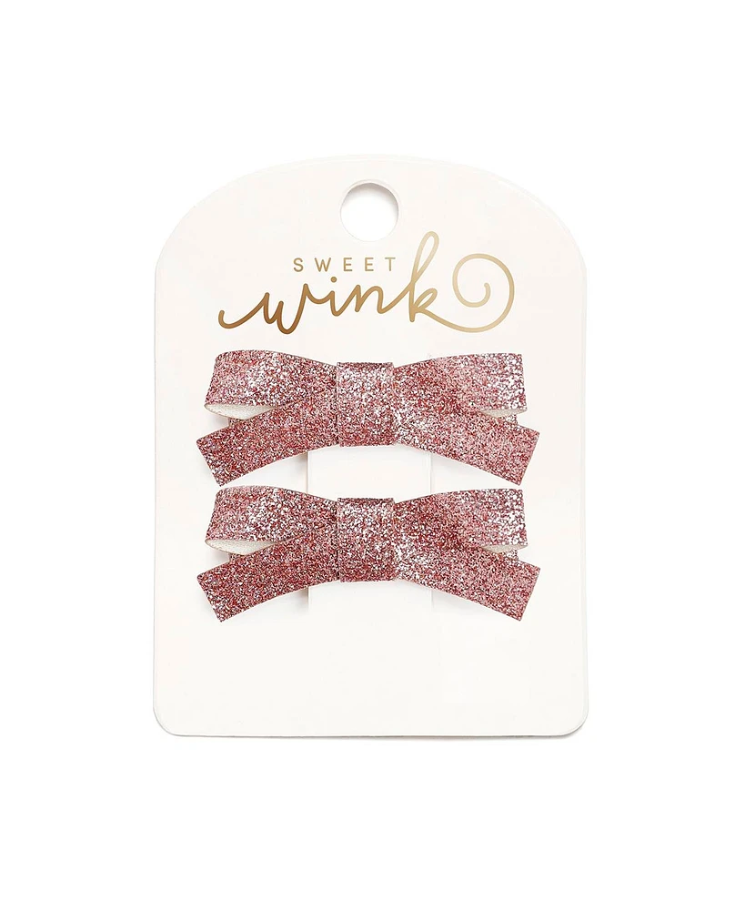 Child Girl Pink Glitter Bow Clip Set