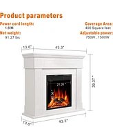 Kismile Electric Fireplace Mantel Package Wooden Surround Firebox Tv Stand Free Standing Heater with Logs, Adjustable Led Flame, Re