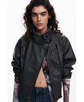 Desigual Women's Oversized leather-effect biker jacket