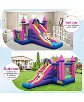 7-in-1 Kids Inflatable Bounce House with Long Slide and 735W Blower