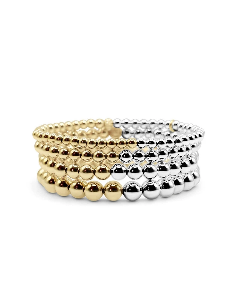 Non-Tarnishing 4mm, 5mm, 6mm, & 7mm Gold Filled and Sterling Silver Ball Stretch Bracelet Stack, Stack of 4