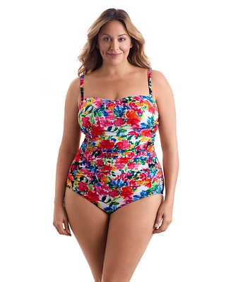 Longitude by Mimi Flamingo Summer Waves Shirred Sweetheart Tank One Piece Swimsuit