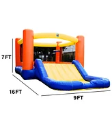 HeroKiddo Orange Small Bounce House Water Slide with Pool for Little Kids and Toddlers (with Blower), Jump and Slide, Basketball Hoop, Backyard Water