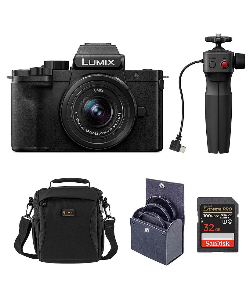 Panasonic Lumix Dc-G100D Mirrorless Camera with G Vario 12-32mm f/3.5-5.6 Asph Ois Lens and Tripod Grip, Bundle with 32GB Sdhc Memory Card, 37mm Filte