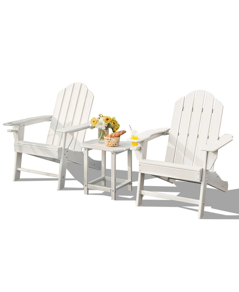 Gymax 3PC Patio Folding Adirondack Chair Side Table Cup Holder Poolside