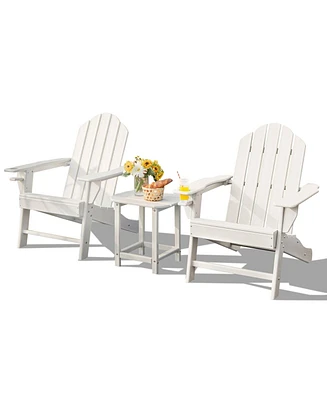 Gymax 3PC Patio Folding Adirondack Chair Side Table Cup Holder Poolside