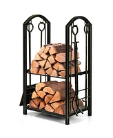 Fireplace Log Rack with 4 Pieces Fireplace Tools