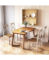 Wooden Dining Chairs Set of 2 with High Back and Rubber Wood Frame