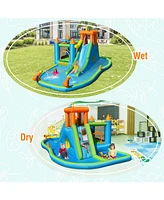 Inflatable Water Slide Bounce House with Climbing Wall Fun Outdoor Playset for Kids