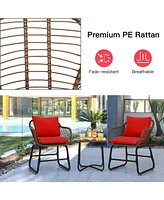 3-Piece Patio Bistro Set Cushioned Chairs & Glass Table for Deck, Balcony, or Garden