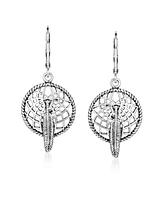 Bling Jewelry Feather Dream Catcher Dangle Earrings Native American Style Sterling Silver