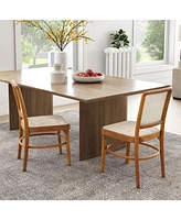 Set of 2 Dining Chairs Rattan with Teak Wood Structure and Footrests
