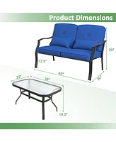 Outdoor Loveseat Chair Set with Coffee Table and Seat Back Cushions