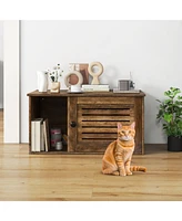 Cat Litter Box Enclosure with Louvered Door & Open Compartment Stylish Hidden Litter Box Cabinet
