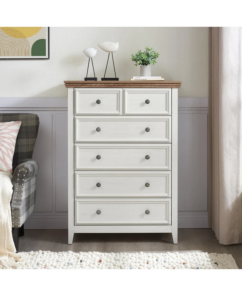 Modern 6-Drawer Dresser, Living Room Storage Cabinet, Farmhouse Organizer
