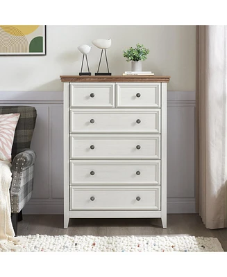 Modern 6-Drawer Dresser, Living Room Storage Cabinet, Farmhouse Organizer